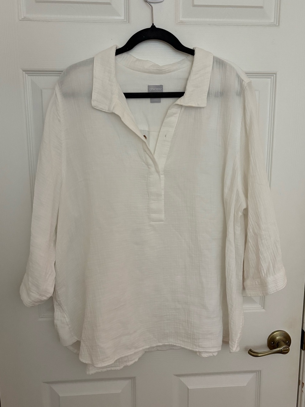 Chico's Cream Split-V Popover Tunic